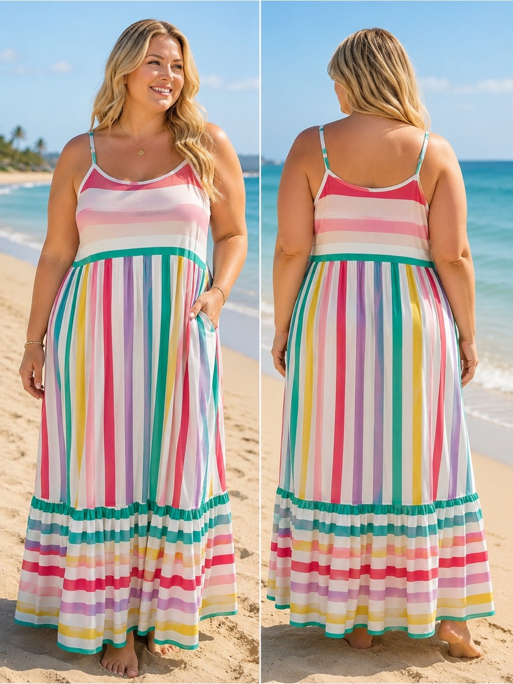 torrid Multicolor Striped Maxi Dress - White, Teal, Yellow, Pink, Red, Purple - Picture 1 of 6